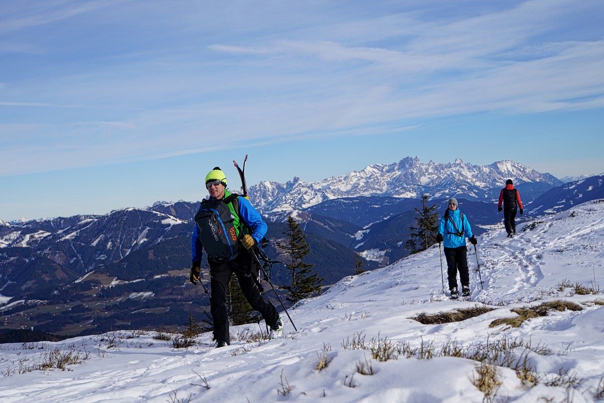 Mountain Guide in action - splitboard at the back Mountain Guide in action - splitboard at the back