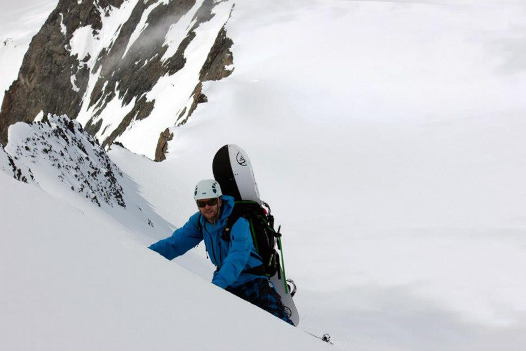 Burton Landlord Split on the backpack Burton Landloard on the backpack, Steep Splitboarding