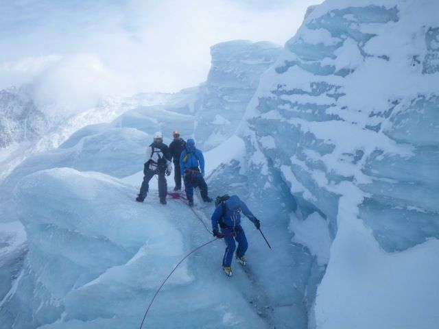 Underway through the icefall Splitboard Glacier course Hintertux 2012 icefall