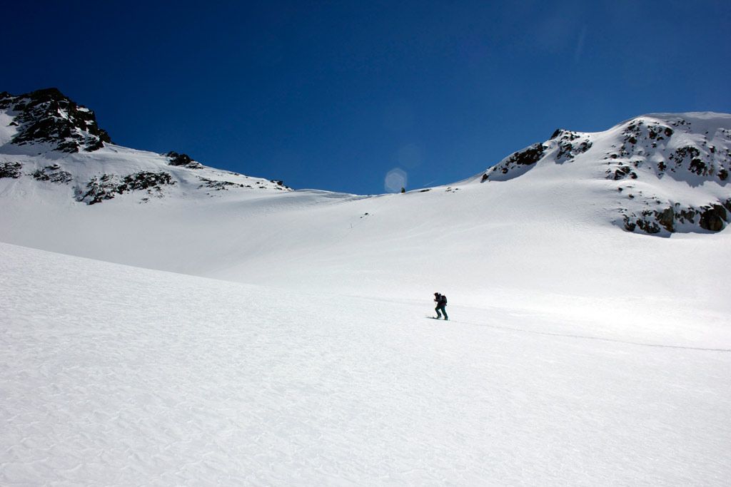 Christopher hiking his own splitboard line Splitboard, Chris gettig to his spot