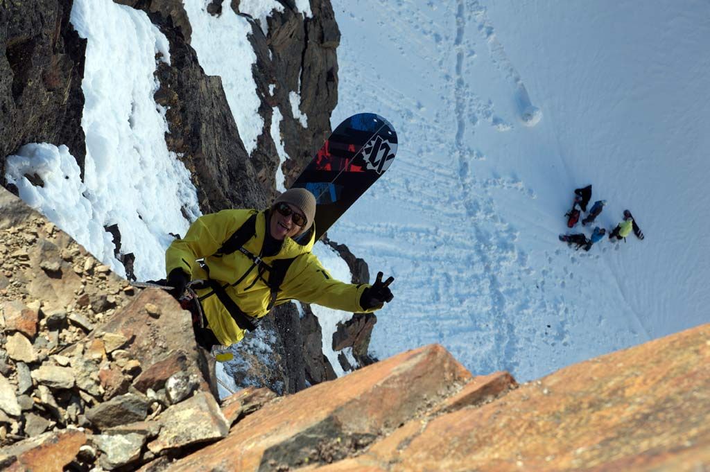Stani beim Abseiler Stani on the way, Splitboard Abseil-Action