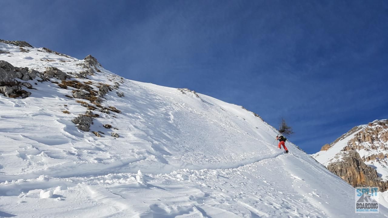 Nice skinning Mountain with climbing splitboarder