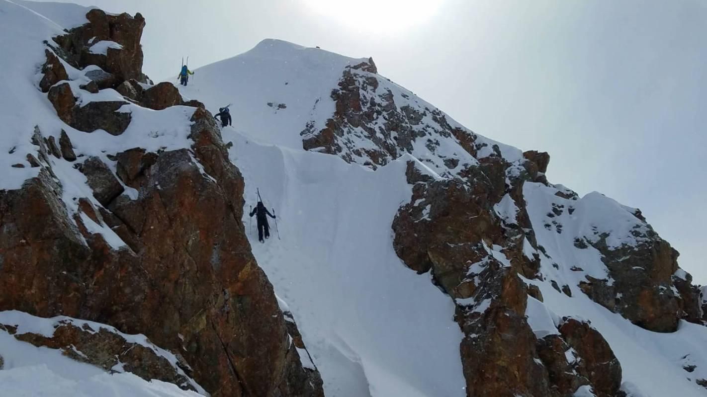 Steep upwards Hiking up a col in Kyrgyzstan