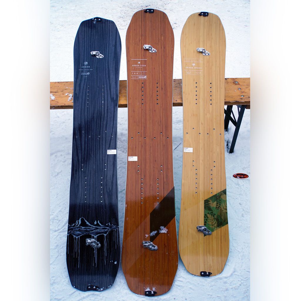 Bryan Iguchy (left), Coda (middle), Swoon (right) Arbor Splitboards