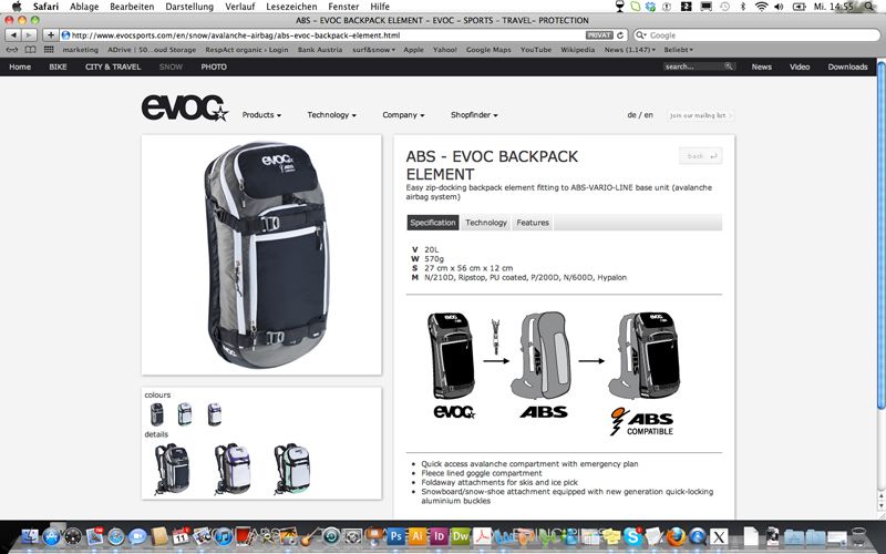 airback rucksack evoc element für abs vario system