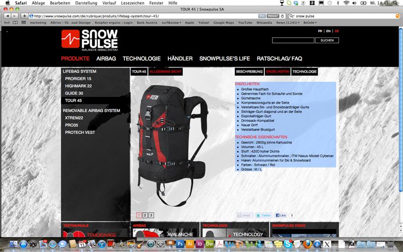 airbag rucksack snow pulse tour 45